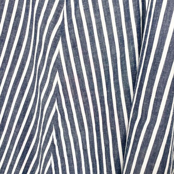 1. STATE Striped Linen Cotton Popover Fit & Flare Mini Dress Navy White Size L - Picture 4 of 7